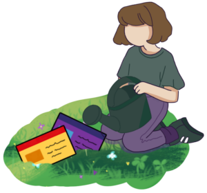 Chica regando un jardín de sitios web